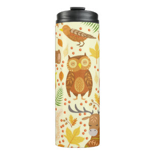 Ornamental forest animals illustration. thermal tumbler