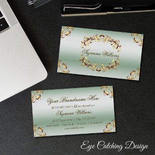Ornamental Gold Decor Green Shimmer Sophisticated Business Card