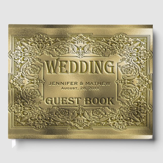 Ornamental Gold Embossed Wedding Look Guest Book (Front)