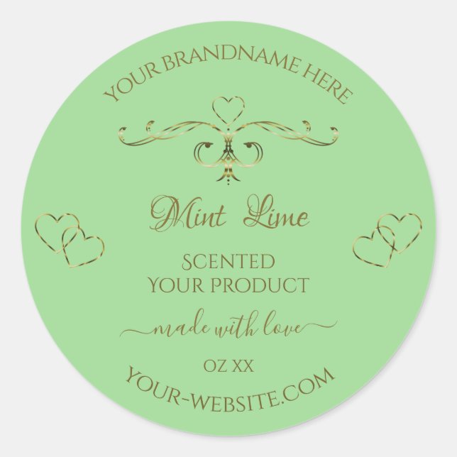 Ornamental Gold Hearts Sage Green Product Labels (Front)