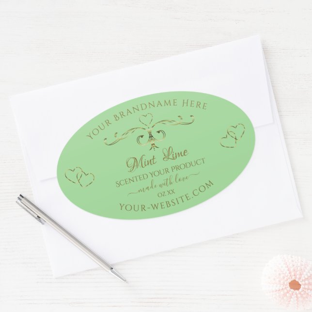 Ornamental Gold Hearts Sage Green Product Labels (Envelope)