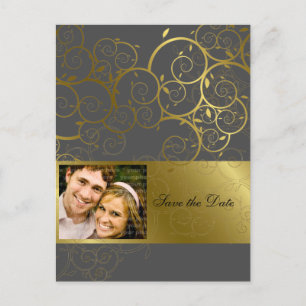 Ornamental Gold Spiral Vine Save The Date Postcard