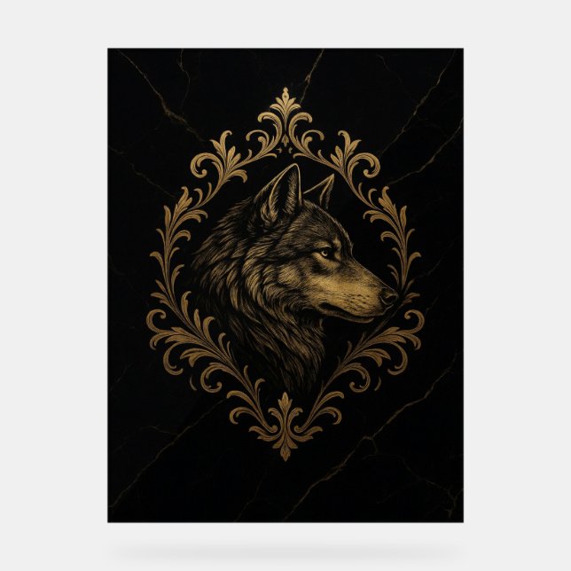 Ornamental Golden Wolf Acrylic Sign (Front)