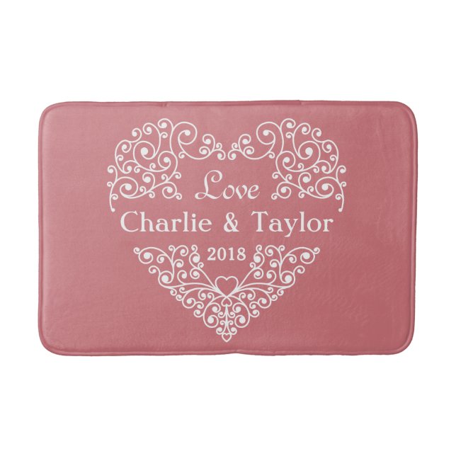 Ornamental Heart custom names & year bath mats (Front)