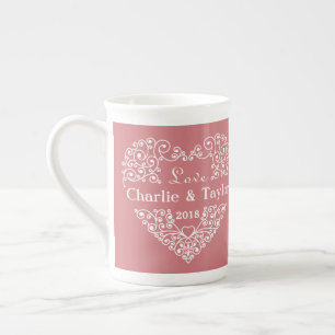 Ornamental Heart custom names & year mugs