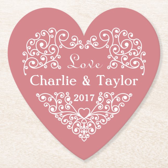 Ornamental Heart custom text paper coasters (Front)