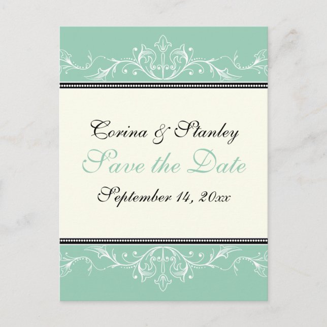 Ornamental jade, ivory wedding Save the Date Announcement Postcard (Front)