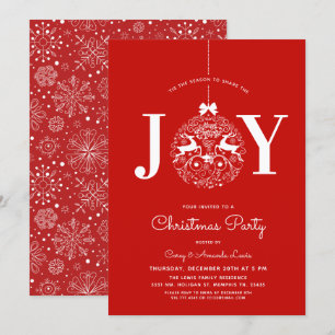 Ornamental Joy   Christmas Dinner Party Red Invitation