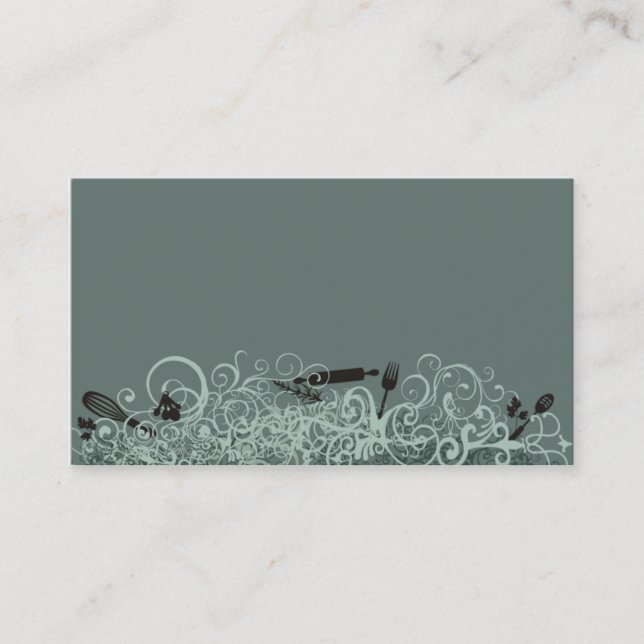 ornamental kitchen utensils business card green (Front)