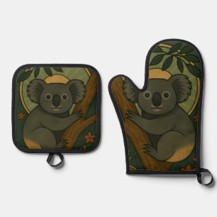 Ornamental Koala in Botanical Mandala Oven Mitt & Pot Holder Set