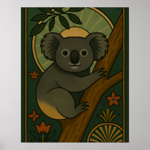 Ornamental Koala in Botanical Mandala Poster