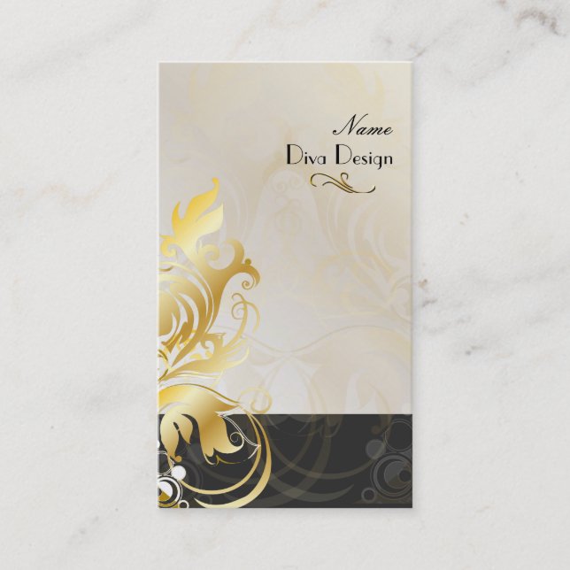 Ornamental leaves/swirls black/gold business card (Front)