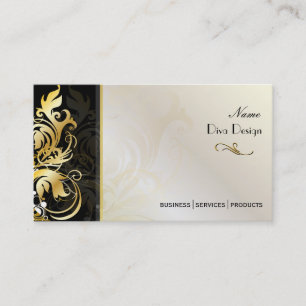 Ornamental leaves/swirls black/gold business card