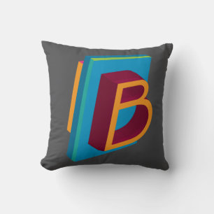 Ornamental Letter B Monogram on Grey Cushion
