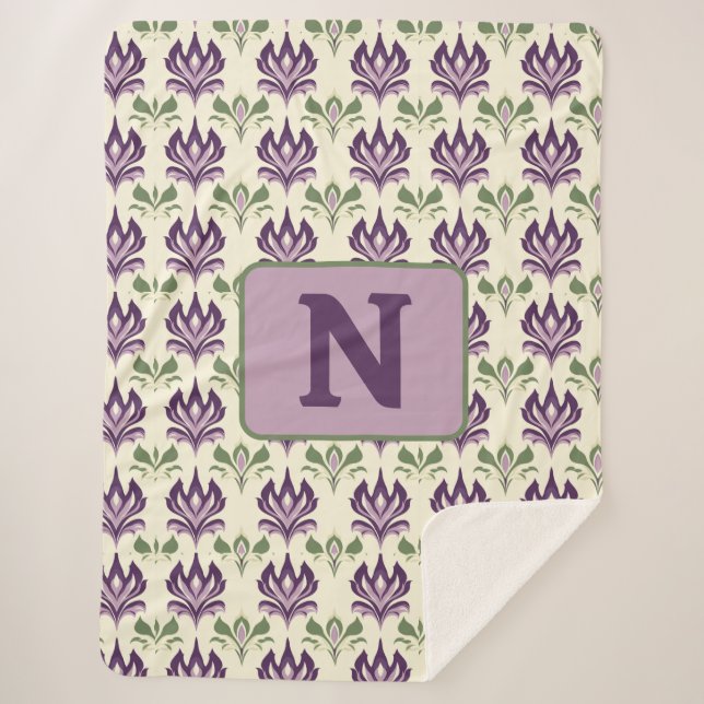 Ornamental Lily Motif Pattern Sherpa Blanket (Front)