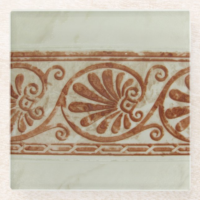 Ornamental Mediterranean Brown Border Glass Coaster (Front)