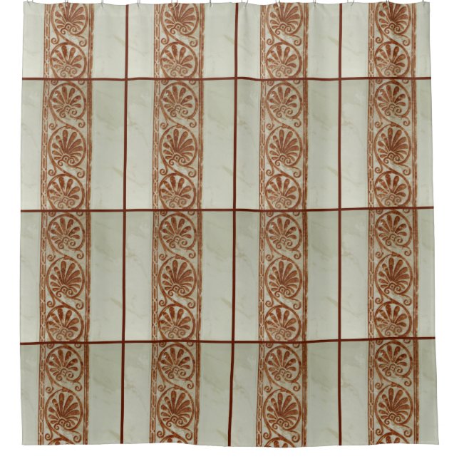Ornamental Mediterranean Brown Border Shower Curtain (Front)