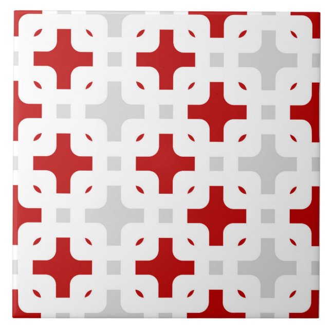 Ornamental, modern, burgundy, white, light grey ceramic tile (Front)