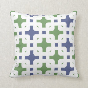 Ornamental, modern, white, olive green, navy blue cushion