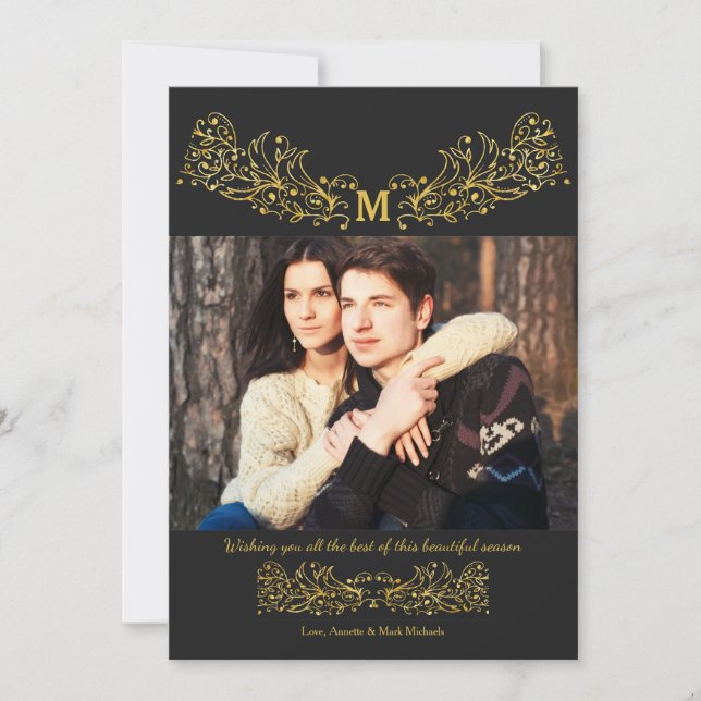 Ornamental Monogram Holiday Photo Card (Front)