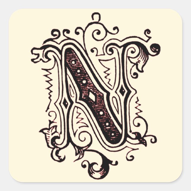 Ornamental 'N' - Stamp Square Sticker (Front)
