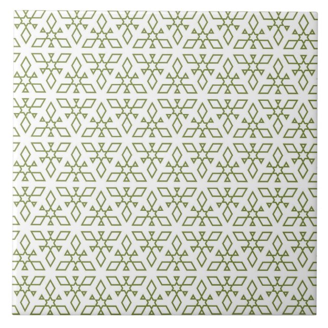 Ornamental, olive green, white, pattern, hexagram ceramic tile (Front)