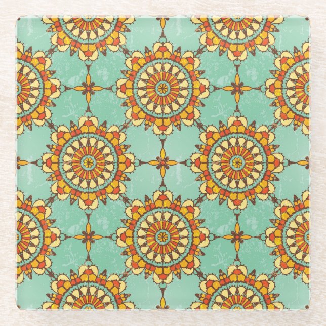 Ornamental pattern glass coaster (Front)