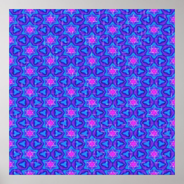 Ornamental pattern in hot pink and bright blue poster (Front)