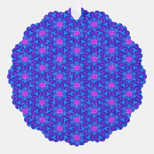 Ornamental pattern in hot pink and bright blue tree decoration card