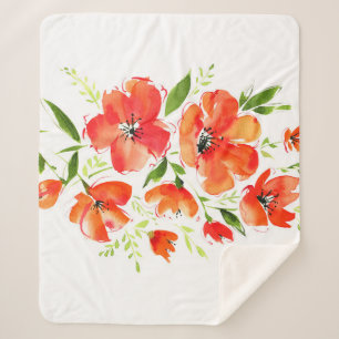 Ornamental Poppy Watercolor: Isolated Bouquet Sherpa Blanket