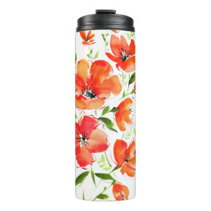 Ornamental Poppy Watercolor: Isolated Bouquet Thermal Tumbler