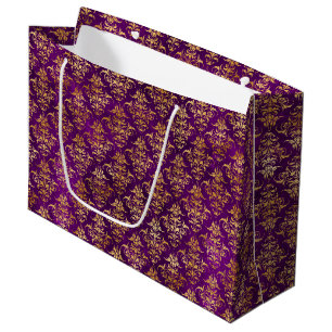 Ornamental Purple & Gold Damask Pattern Large Gift Bag