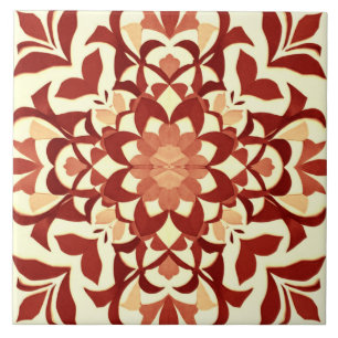 Ornamental Red Flower & Leaf Motif Ceramic Tile