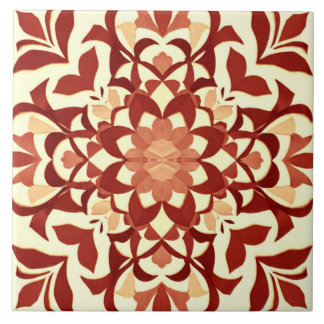 Ornamental Red Flower & Leaf Motif Ceramic Tile