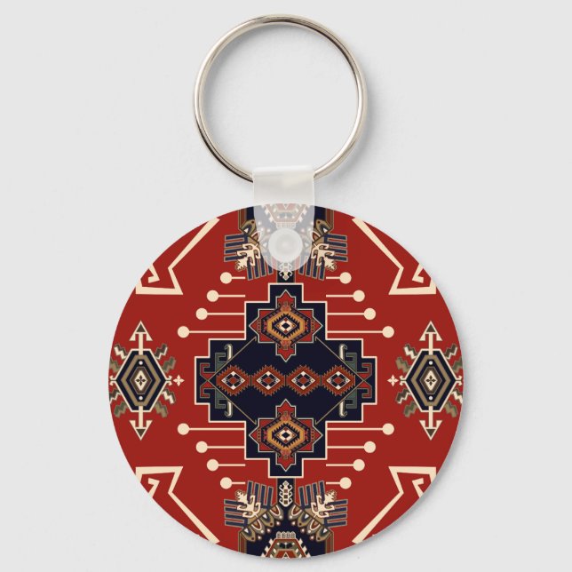 Ornamental Rug Design: Vintage Geometric. Key Ring (Front)
