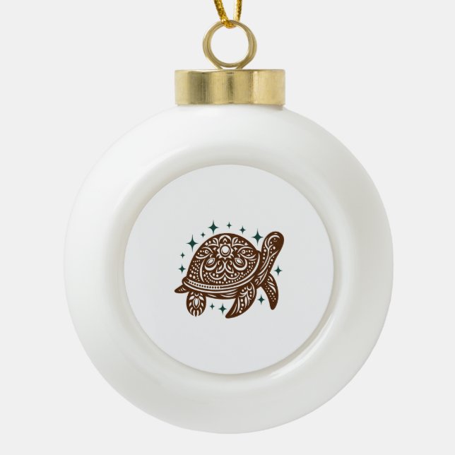 Ornamental Sea Turtle Ceramic Ball Christmas Ornament (Front)