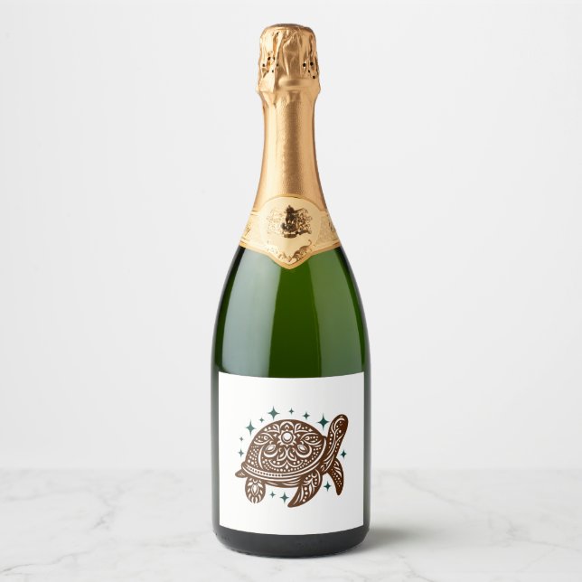 Ornamental Sea Turtle Sparkling Wine Label (Front)