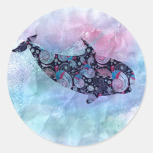 Ornamental Silhouette Whale Classic Round Sticker