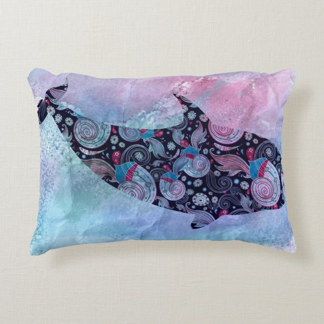 Ornamental Silhouette Whale Decorative Cushion (Front)