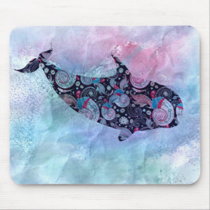 Ornamental Silhouette Whale Mouse Pad