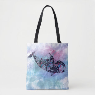 Ornamental Silhouette Whale Tote Bag