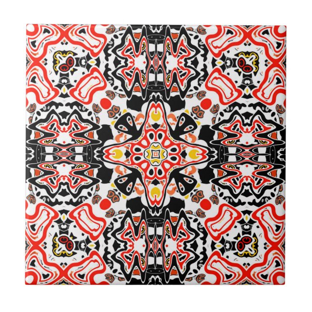 Ornamental style geometric moroccan kaliedoscope m ceramic tile (Front)