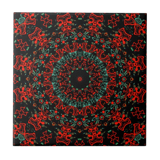 Ornamental style geometric moroccan kaliedoscope m ceramic tile (Front)