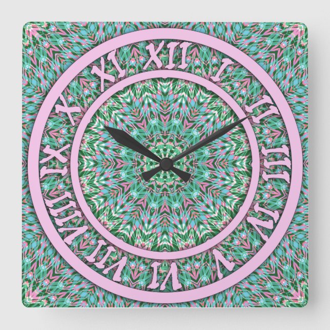 Ornamental style geomettric moroccan kaliedoscope  square wall clock (Front)