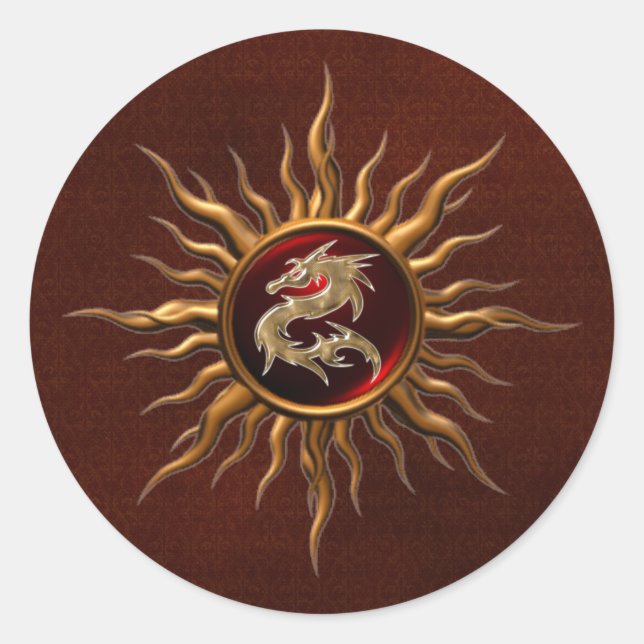 Ornamental Sun Dragon Classic Round Sticker (Front)