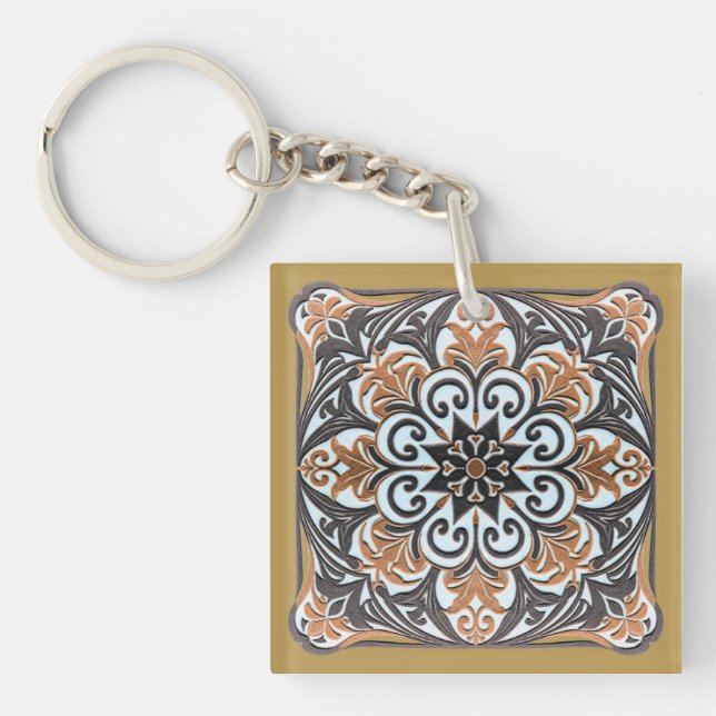 Ornamental Symmetrical Floral classic Pattern Key Ring (Front)