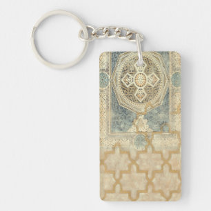 Ornamental Tapestry with Ornate Geometric Design Key Ring