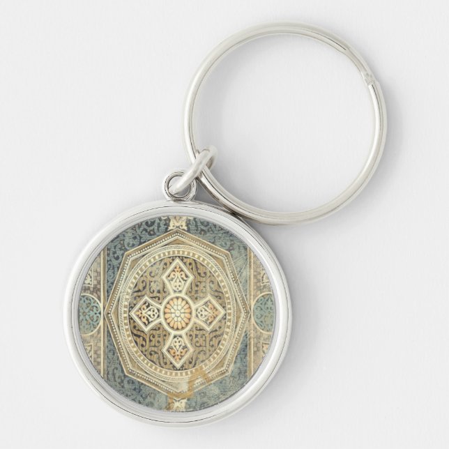 Ornamental Tapestry with Ornate Geometric Design Key Ring (Front)