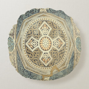 Ornamental Tapestry with Ornate Geometric Design Round Cushion