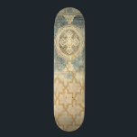 Ornamental Tapestry with Ornate Geometric Design Skateboard<br><div class="desc">This ornate geometric design,  while not as involved as those of Pythagoras,  is nonetheless captivating on this ornamental tapestry. The motif has the feel of antiquity,  and can make a great gift for anyone who appreciates the sight of ornate tile work.</div>